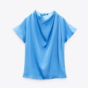 Zara Sky Blue Draped Blouse